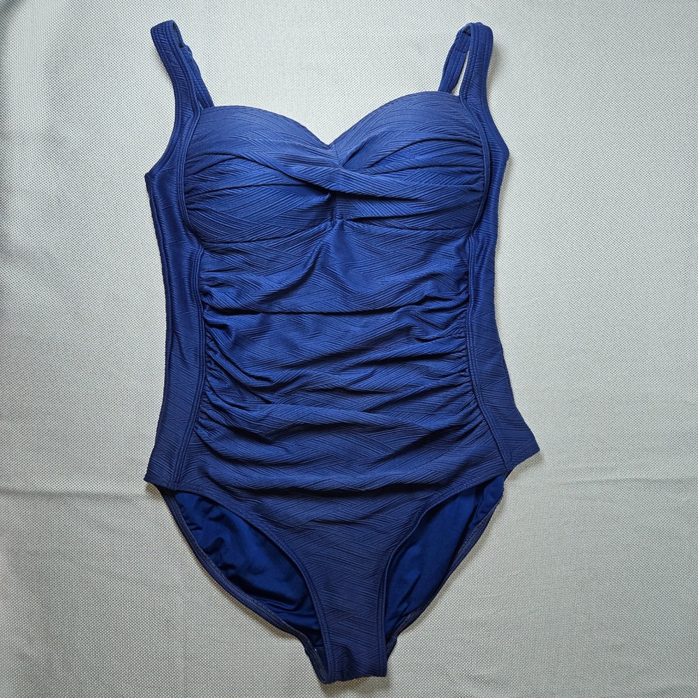 Niptuck‎ Swim Women Royal Blue Textured Ruched One Piece Swimsuit Multi Fit Cup